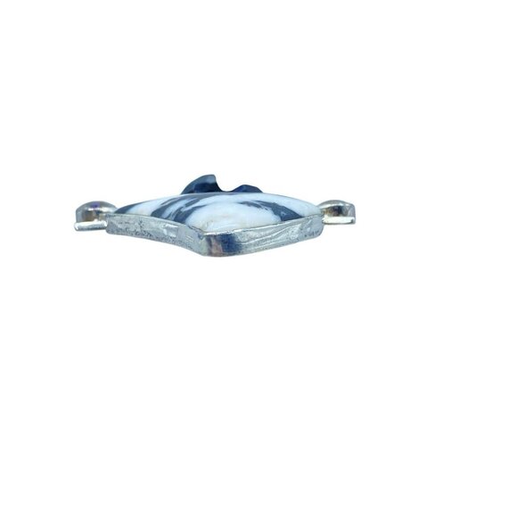 Sterling Silver 925 Zebra Jasper Quartz Pendant Necklace Signed SJ Modernist - Picture 7 of 11